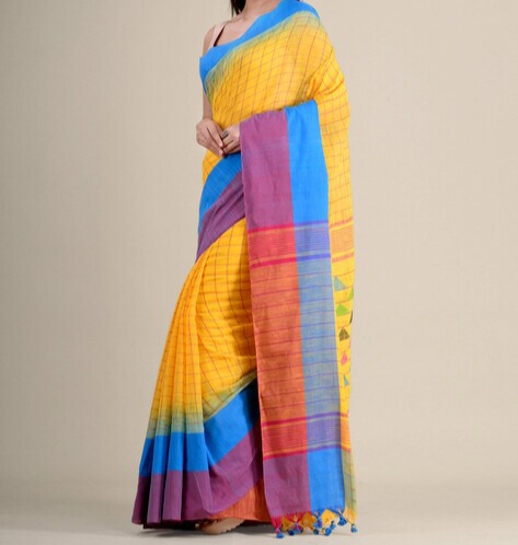 Handloom pure khadi cotton temple ikkat border sarees